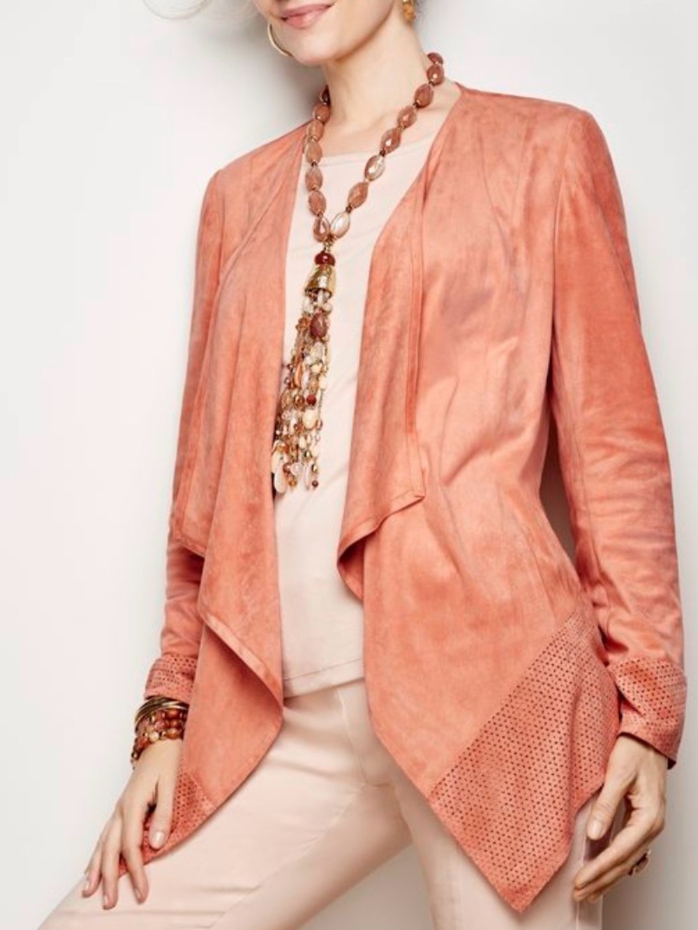 NWT Chico's Gingered Peach Faux Suede Drape Jacket Size 2 (12/14 Large)